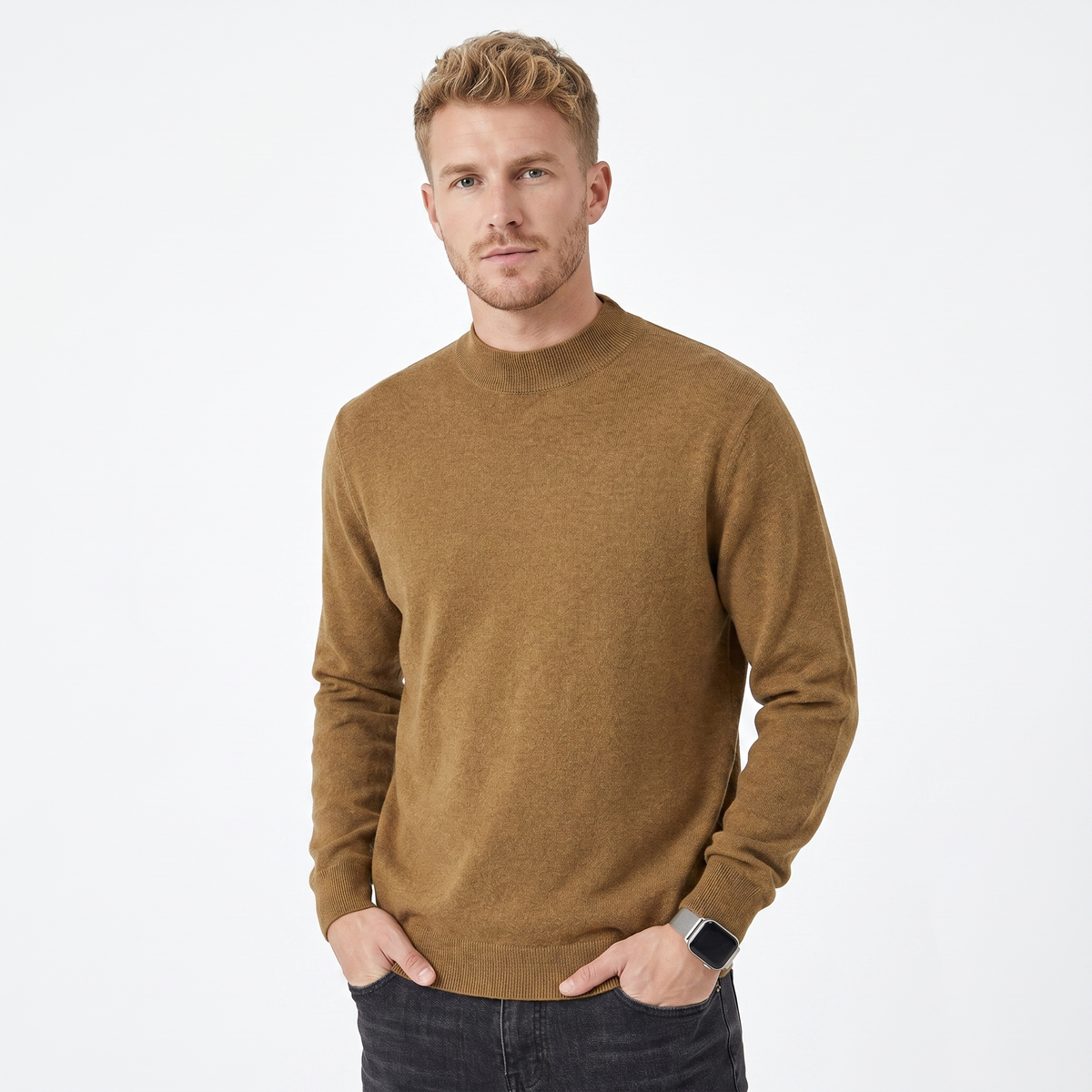 Men's Slim-Fit Wool Mock-Neck Sweater Hip-Length
