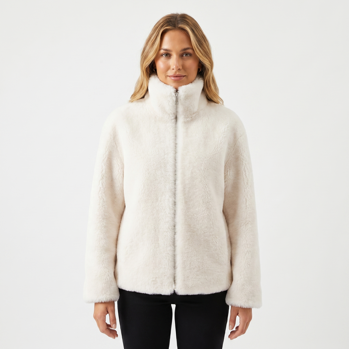 Ladies Sherpa Jacket – Stand Collar Two-Way Zip