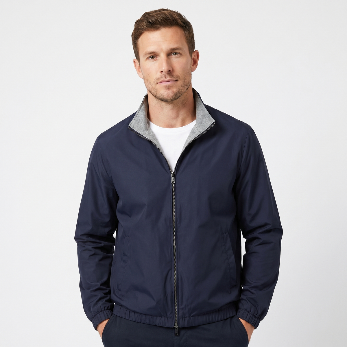 Mens Bomber Jacket – Lightweight Stand Collar Zip Up