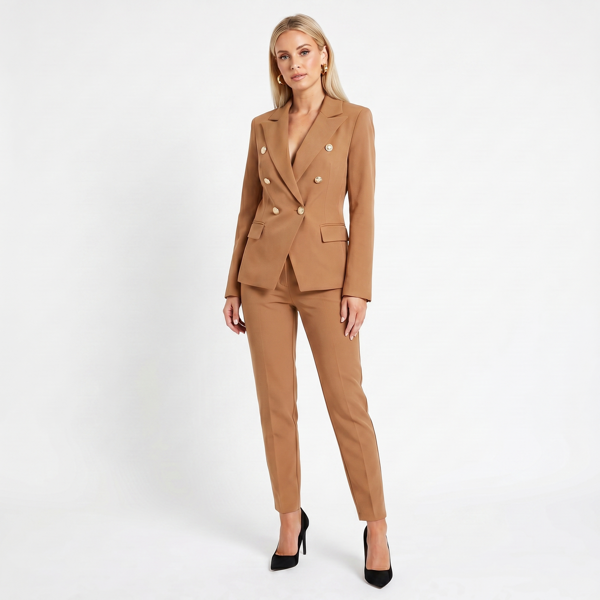 Women's Elegant Pantsuit – Double-Breasted Blazer and Pant Set