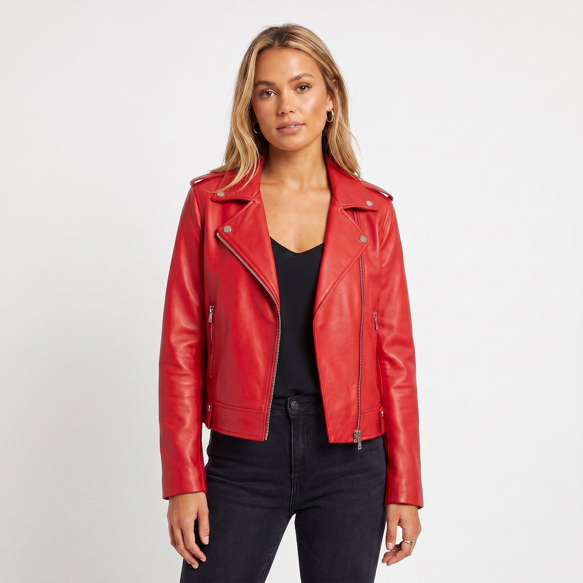 Women's Leather Jacket – Biker Asymmetric Zip Notch Lapel Cropped