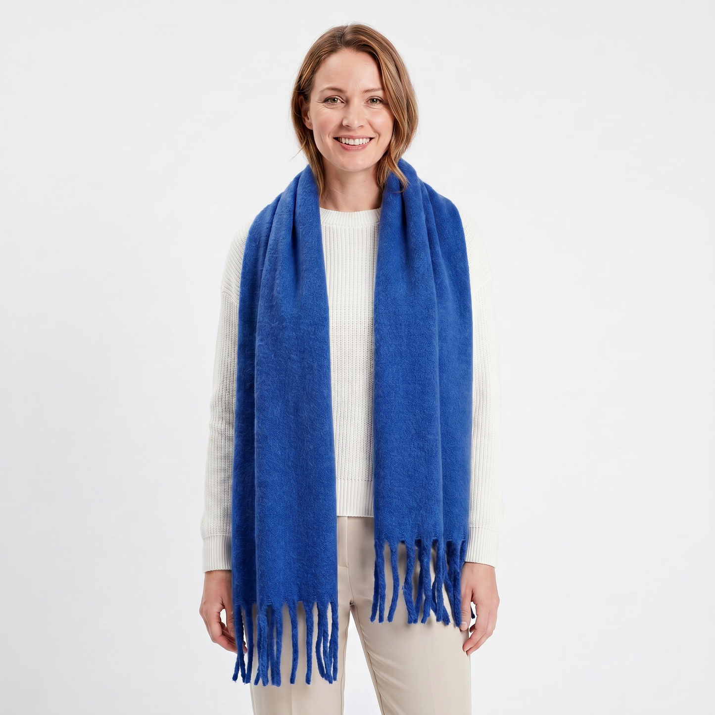 Women's Fluffy Scarf – Oversized Brushed Plain Fringe Wrap