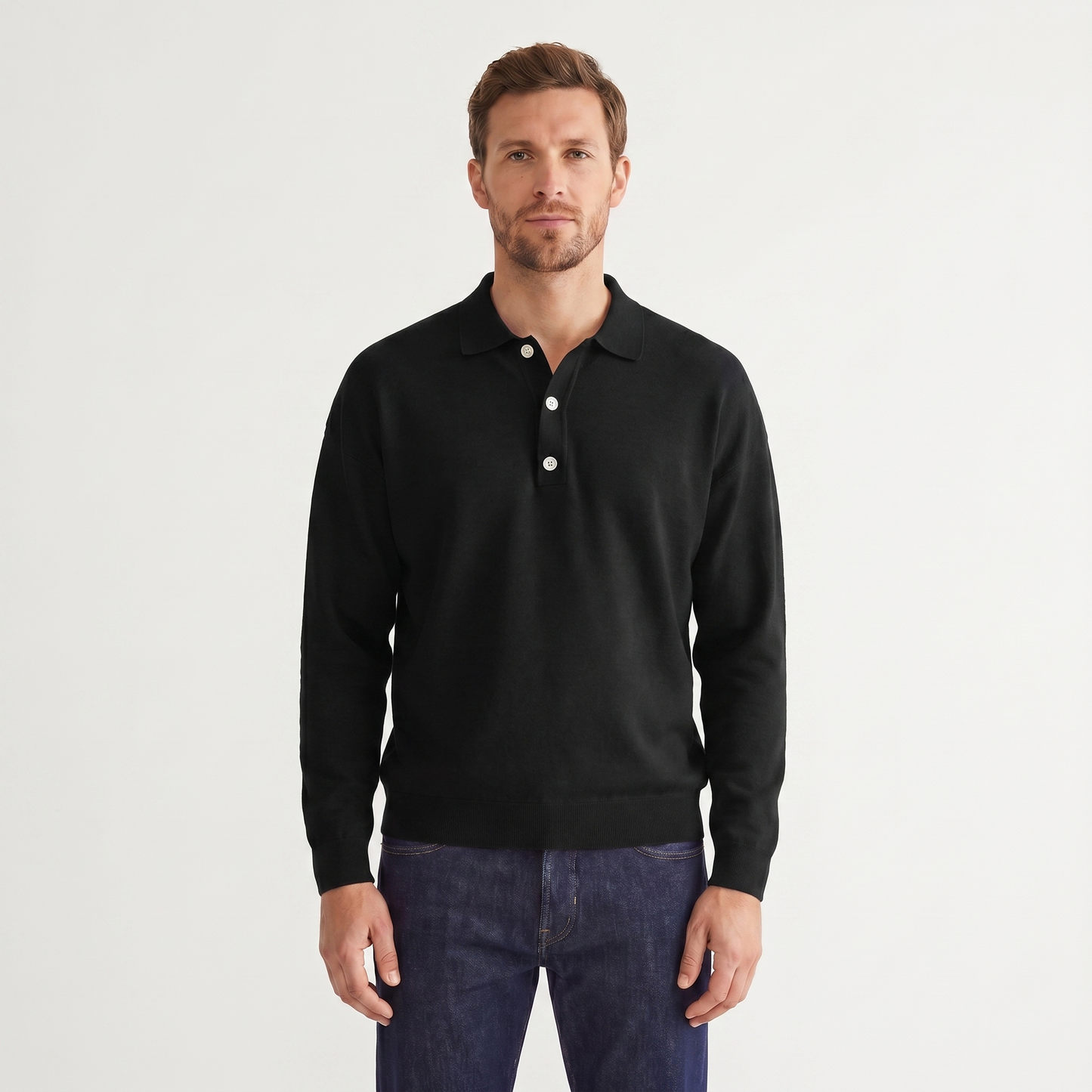 Men's Knit Polo Sweater – Soft Fine Knit Two-Button Placket