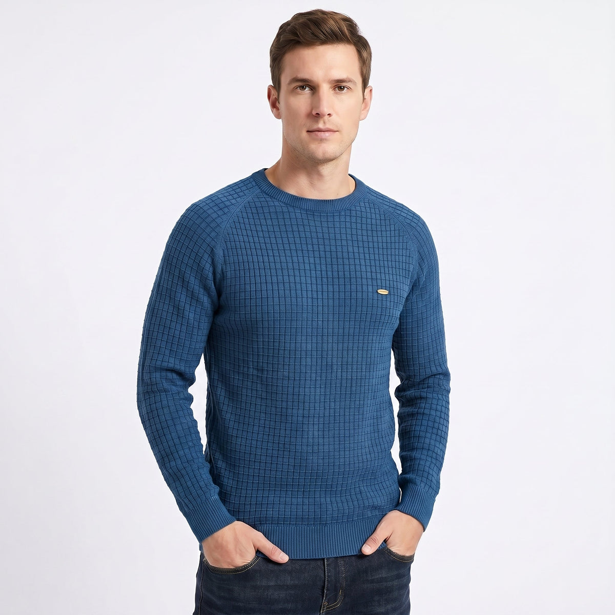 Men's Crew Neck Sweater – Waffle Knit Raglan Sleeve