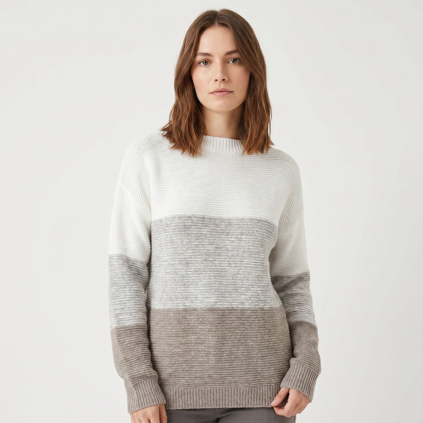 Women's Color Block Knit Sweater Boat Neck Long Sleeve Relaxed Fit Pullover