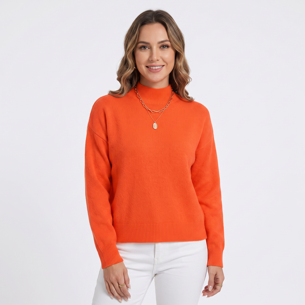 Women's Mock Neck Sweater Soft Knit Long Sleeve Relaxed-Fit Pullover