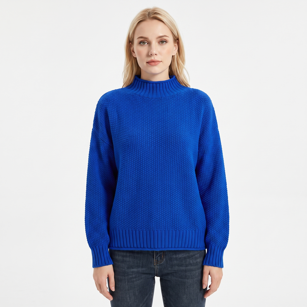 Women's Textured Knit Sweater Oversized Mock Neck Pullover