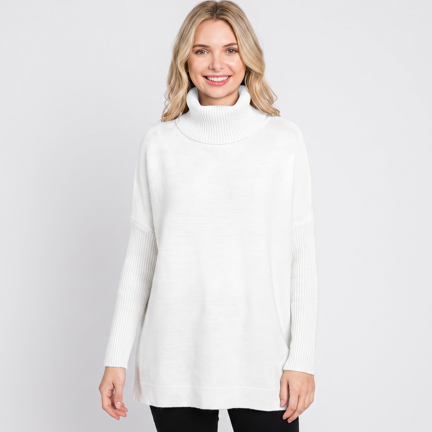 Women's Oversized Turtleneck Sweater Long Sleeve Side Slit Tunic
