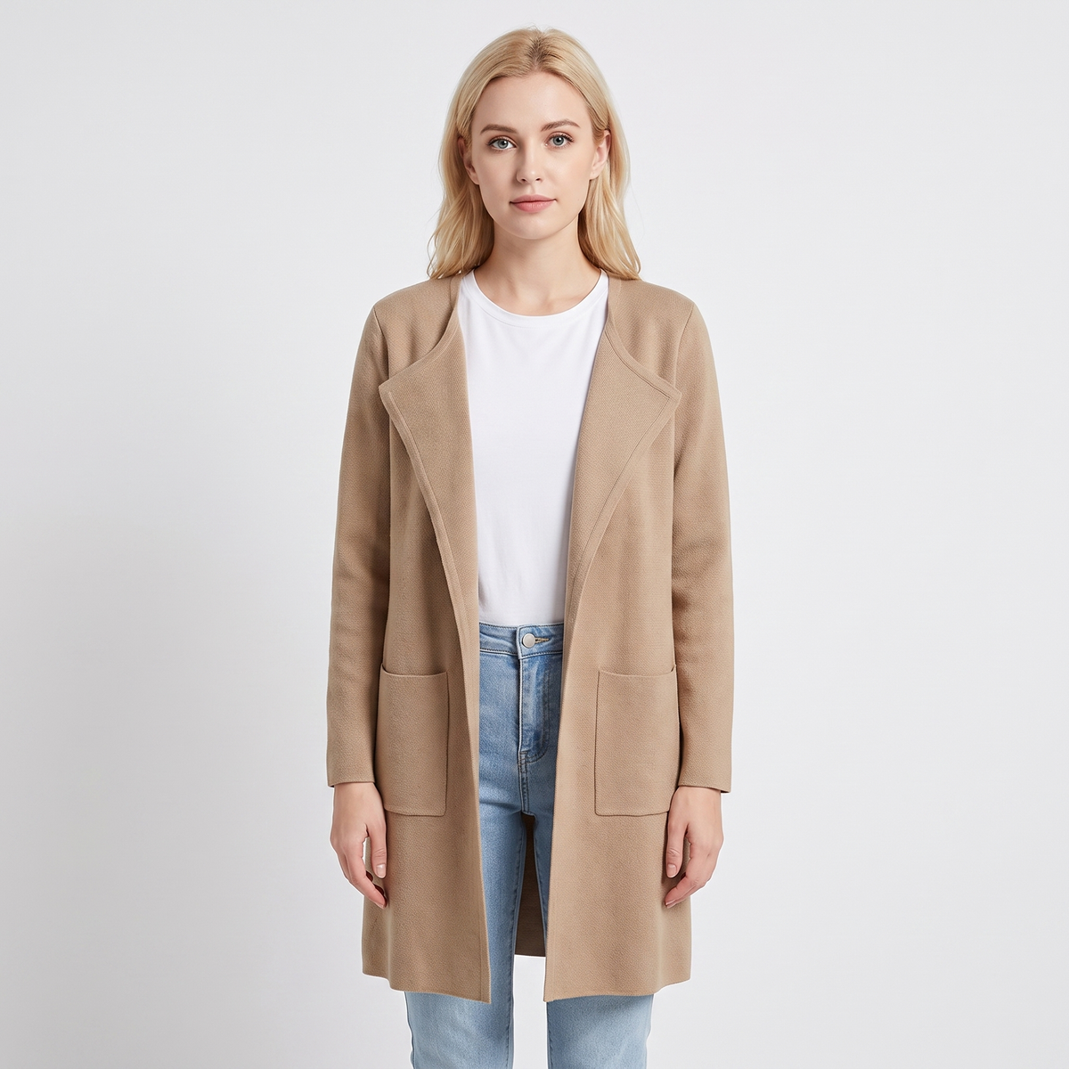 Women's Longline Open Front Cardigan Knit Coat With Pockets