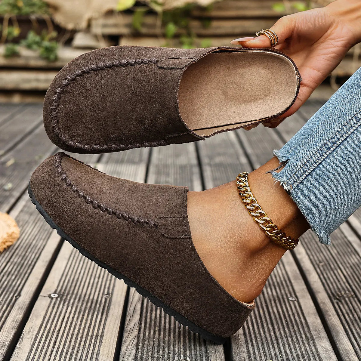 Women's Suede Slip-On Loafers – Moc Toe Comfort Flats