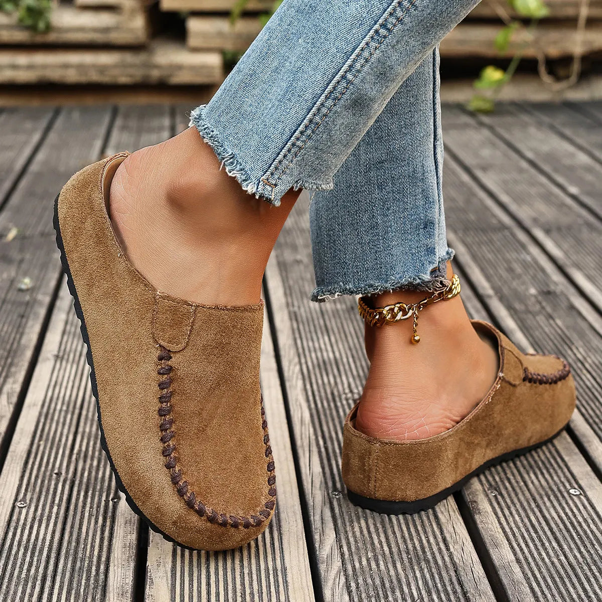 Women's Suede Slip-On Loafers – Moc Toe Comfort Flats