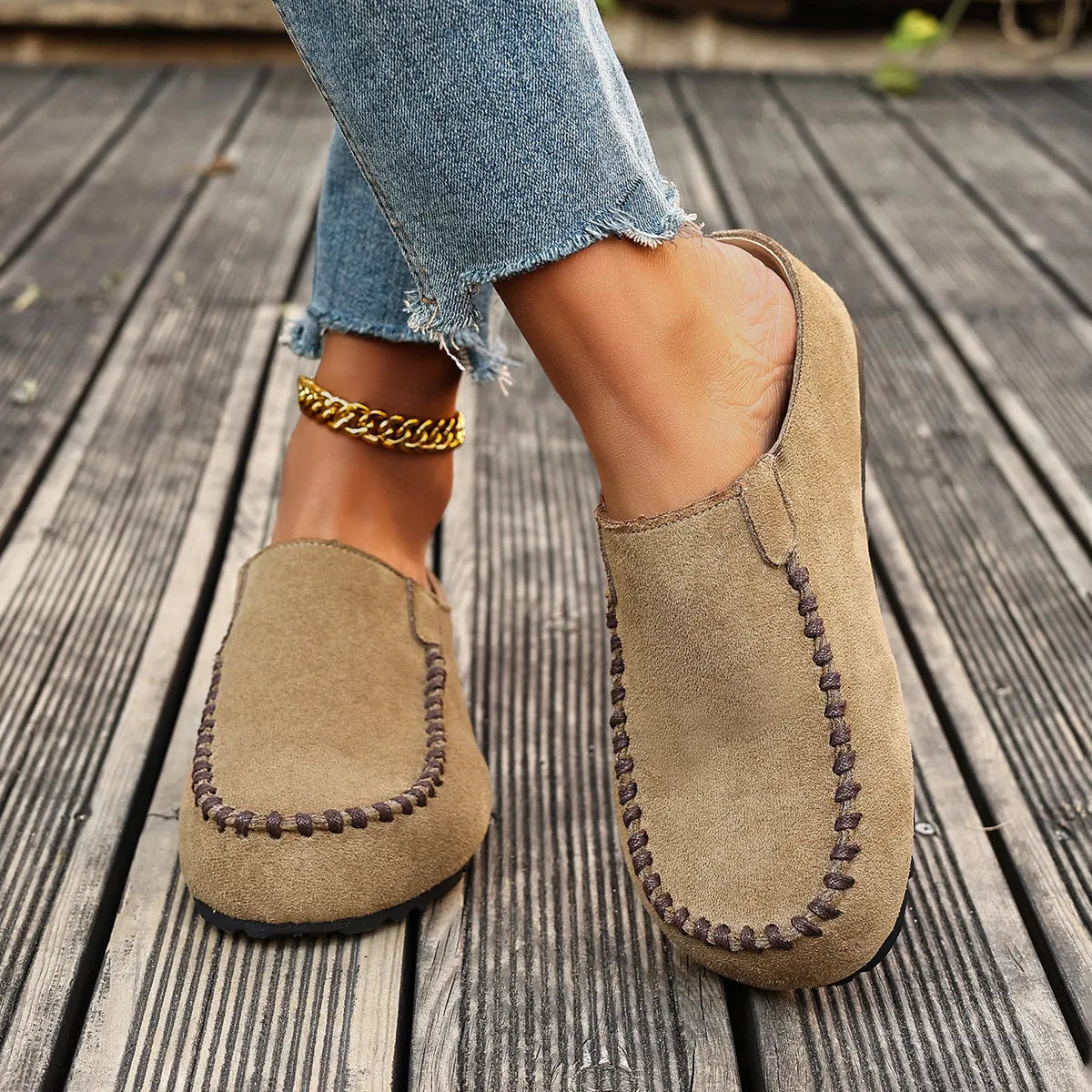 Women's Suede Slip-On Loafers – Moc Toe Comfort Flats