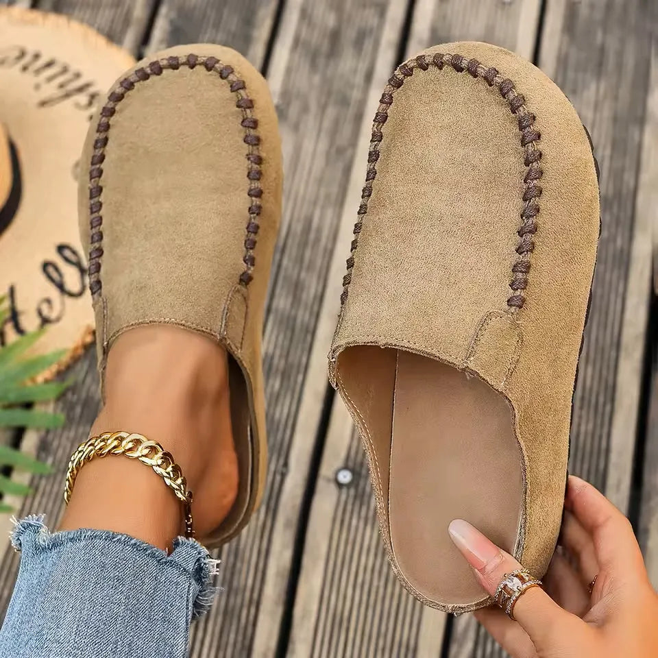 Women's Suede Slip-On Loafers – Moc Toe Comfort Flats