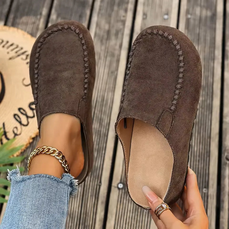 Women's Suede Slip-On Loafers – Moc Toe Comfort Flats