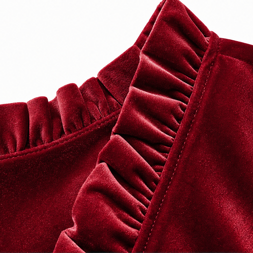 Women's Velvet Blouse – Ruffled V-Neck Top