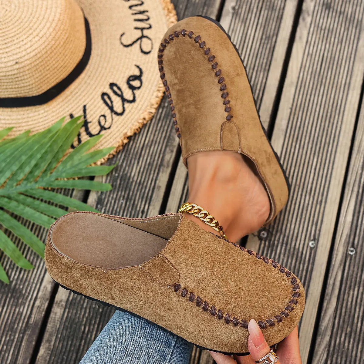 Women's Suede Slip-On Loafers – Moc Toe Comfort Flats