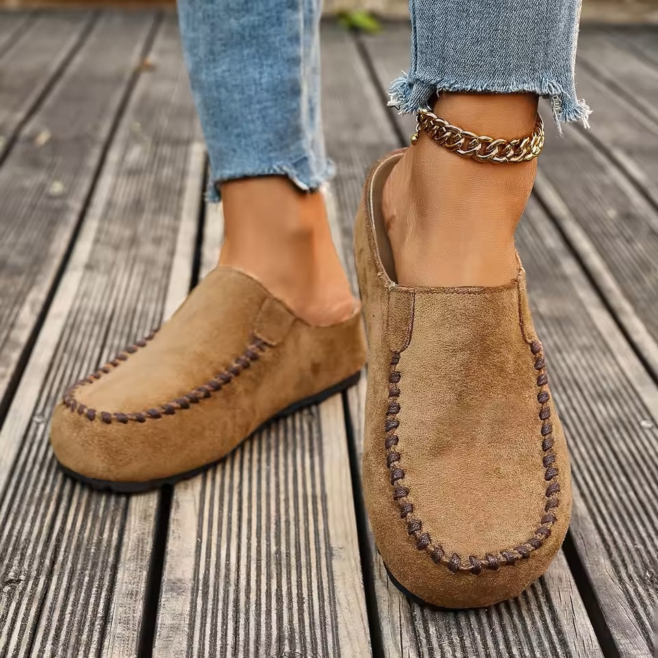 Women's Suede Slip-On Loafers – Moc Toe Comfort Flats