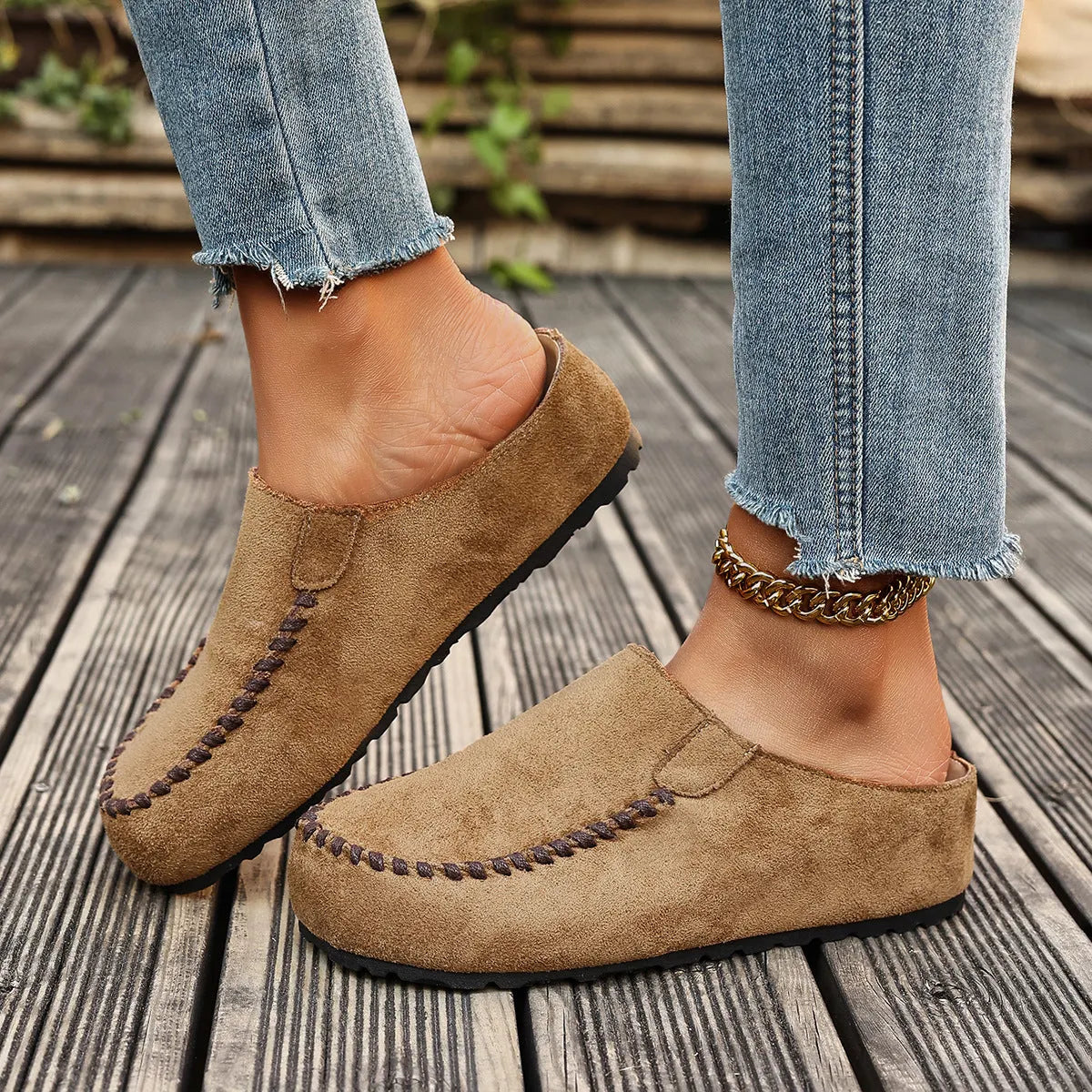 Women's Suede Slip-On Loafers – Moc Toe Comfort Flats