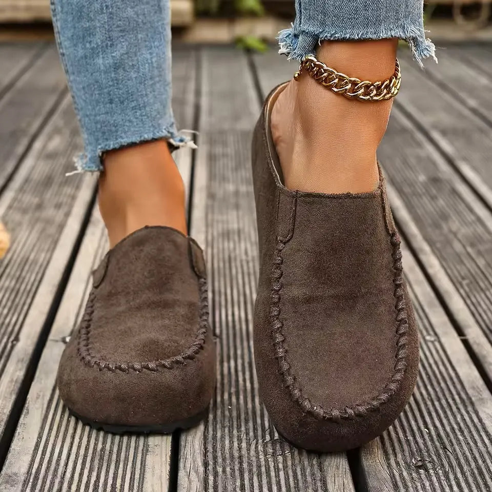 Women's Suede Slip-On Loafers – Moc Toe Comfort Flats