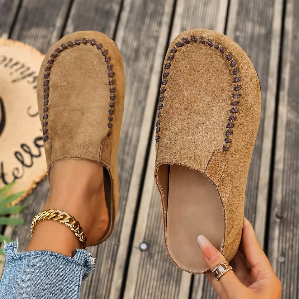 Women's Suede Slip-On Loafers – Moc Toe Comfort Flats