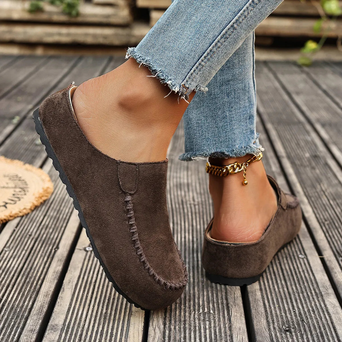 Women's Suede Slip-On Loafers – Moc Toe Comfort Flats