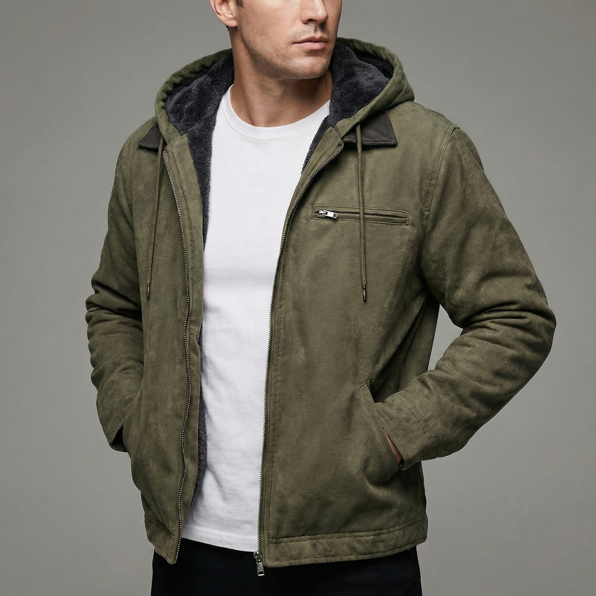 Men's Multi-Pocket Outdoor Winter Coat Hip-Length