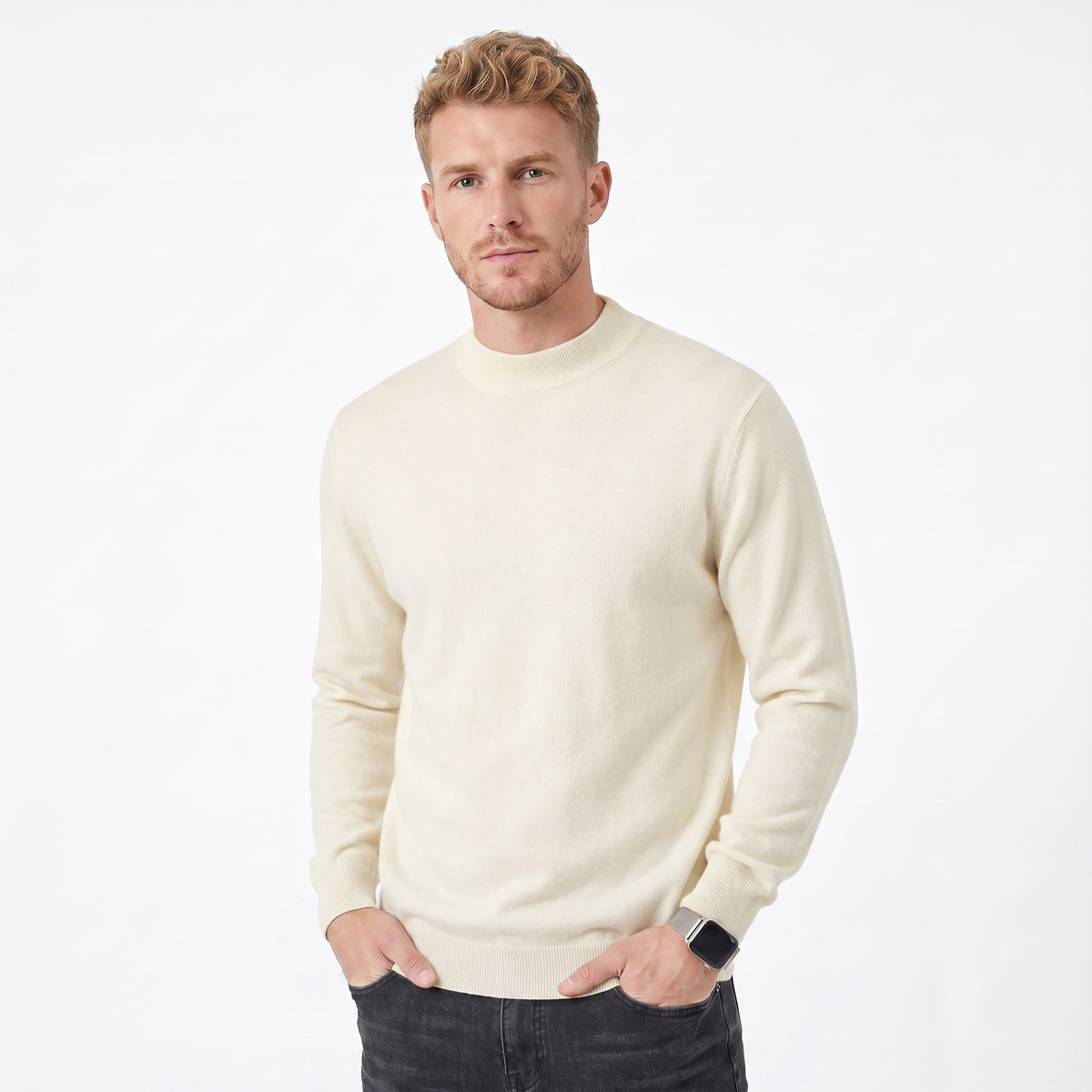 Men's Slim-Fit Wool Mock-Neck Sweater Hip-Length