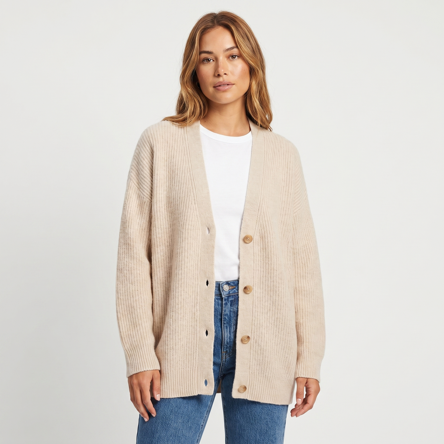 Cardigans For Women – Oversized Ribbed V-Neck Knit