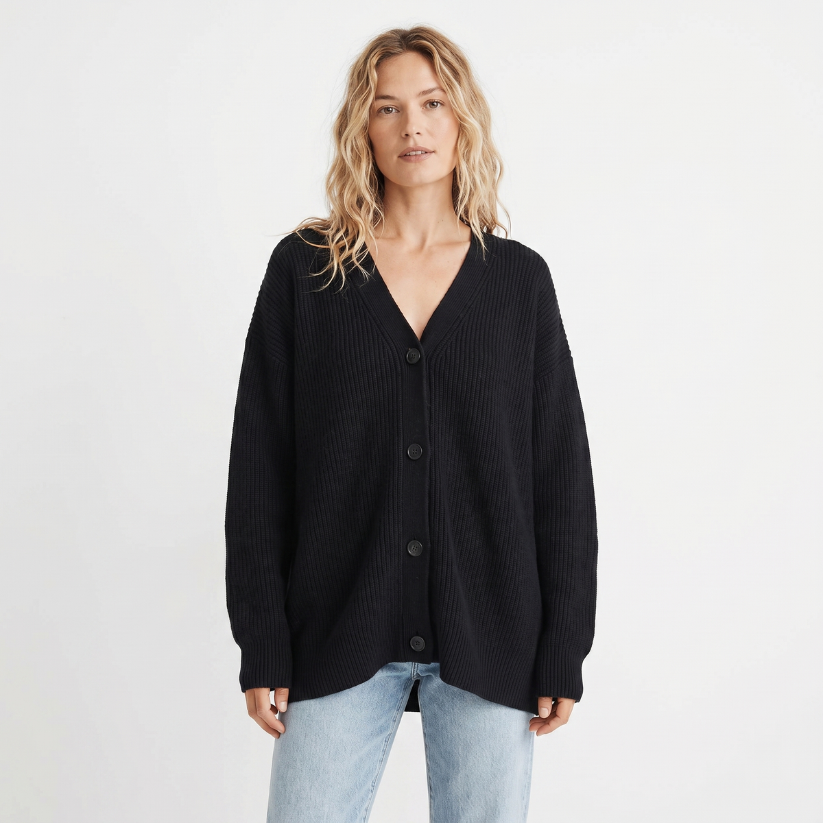 Cardigans For Women – Oversized Ribbed V-Neck Knit