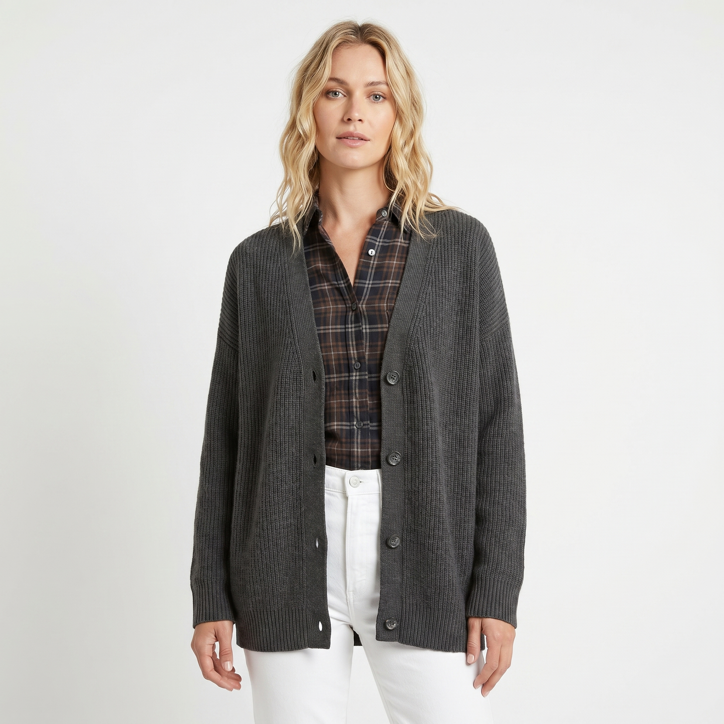Cardigans For Women – Oversized Ribbed V-Neck Knit