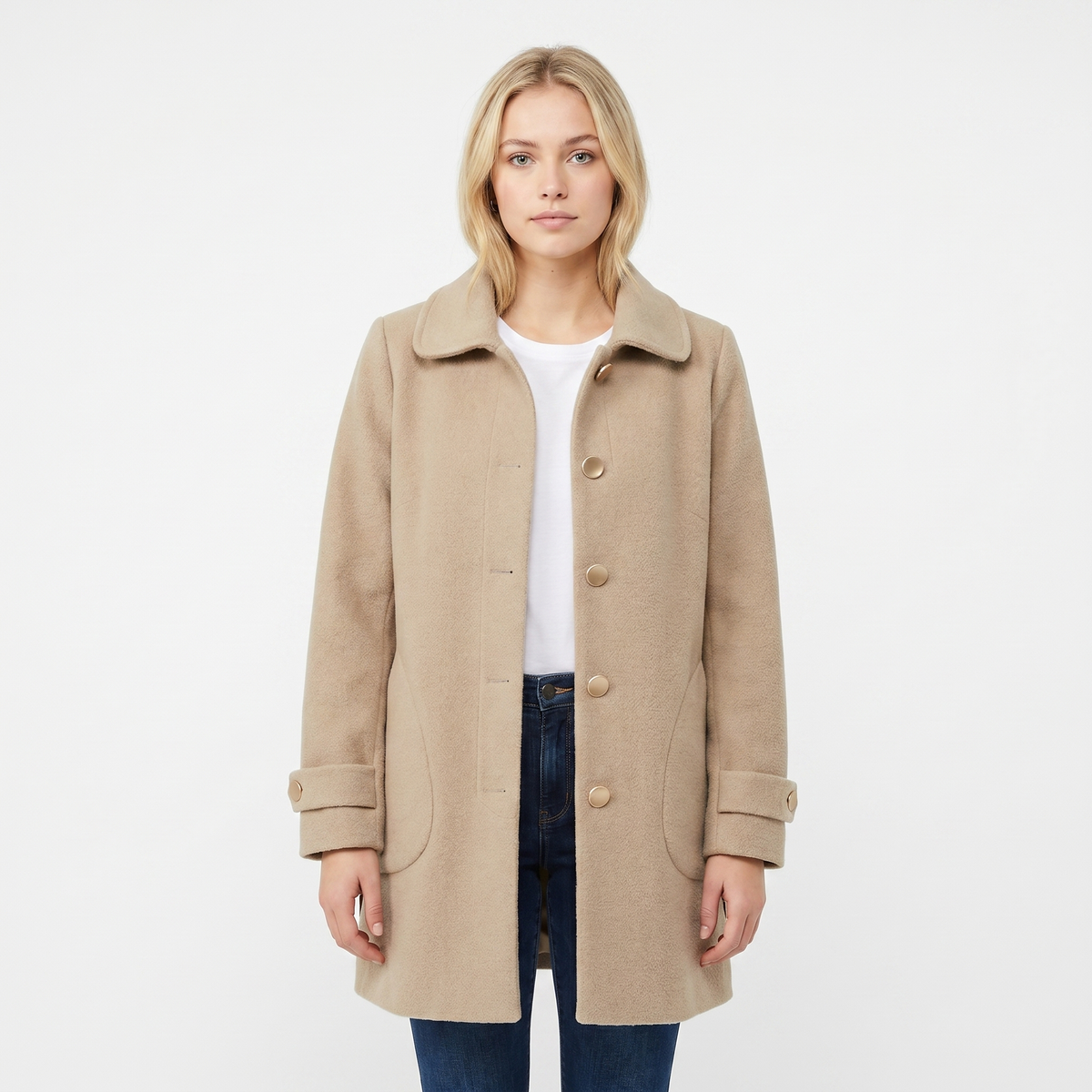 Womens Car Coat – Brushed Single-Breasted Mid-Length