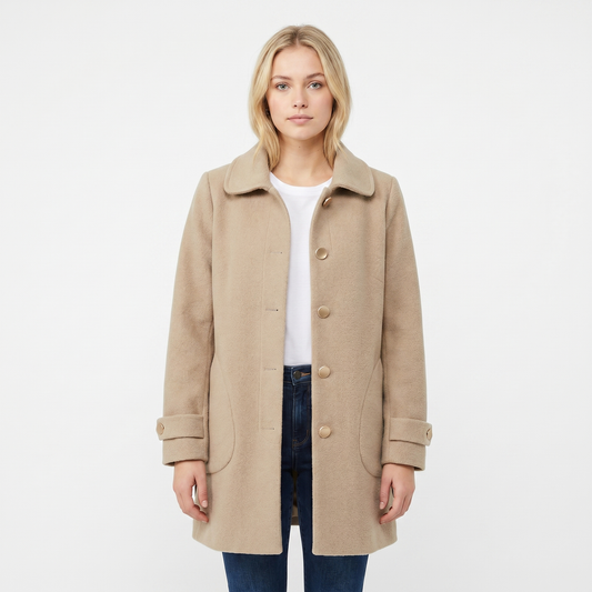 Womens Car Coat – Brushed Single-Breasted Mid-Length