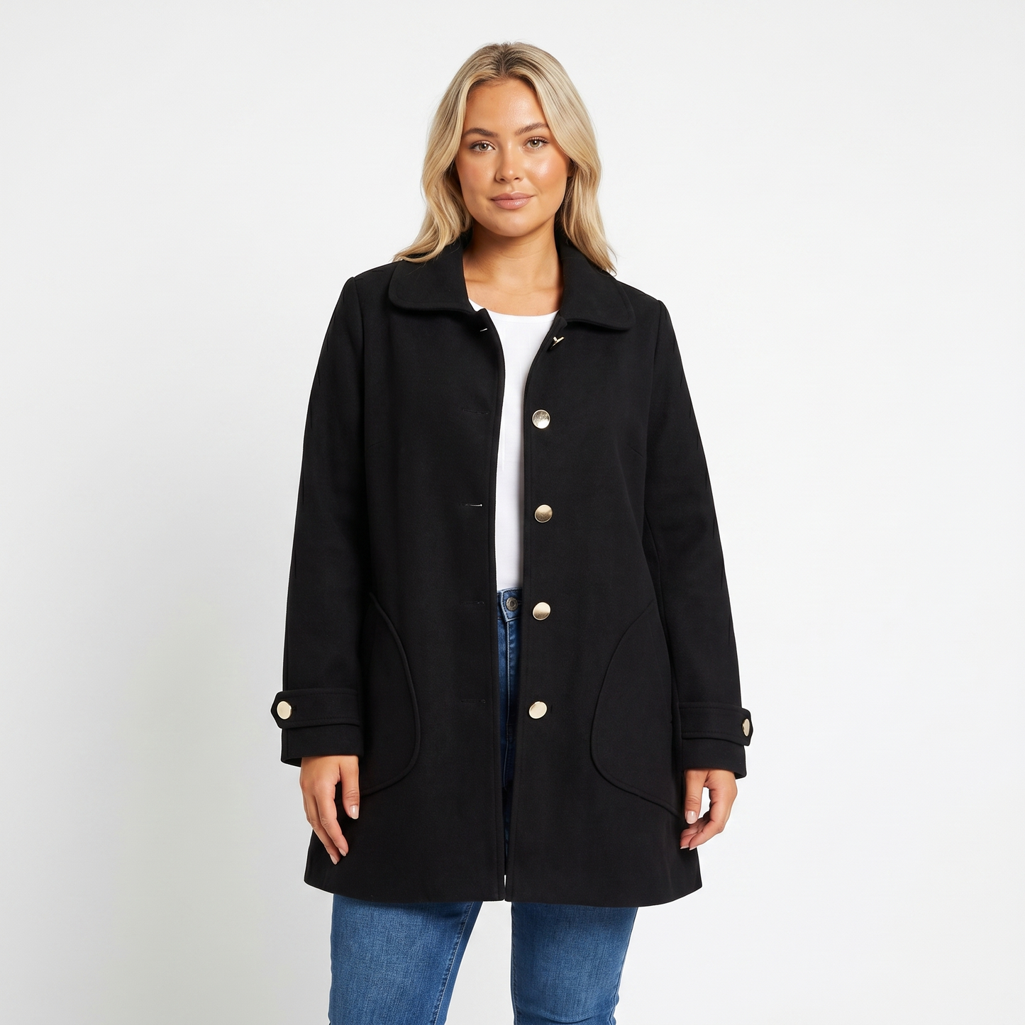 Womens Car Coat – Brushed Single-Breasted Mid-Length
