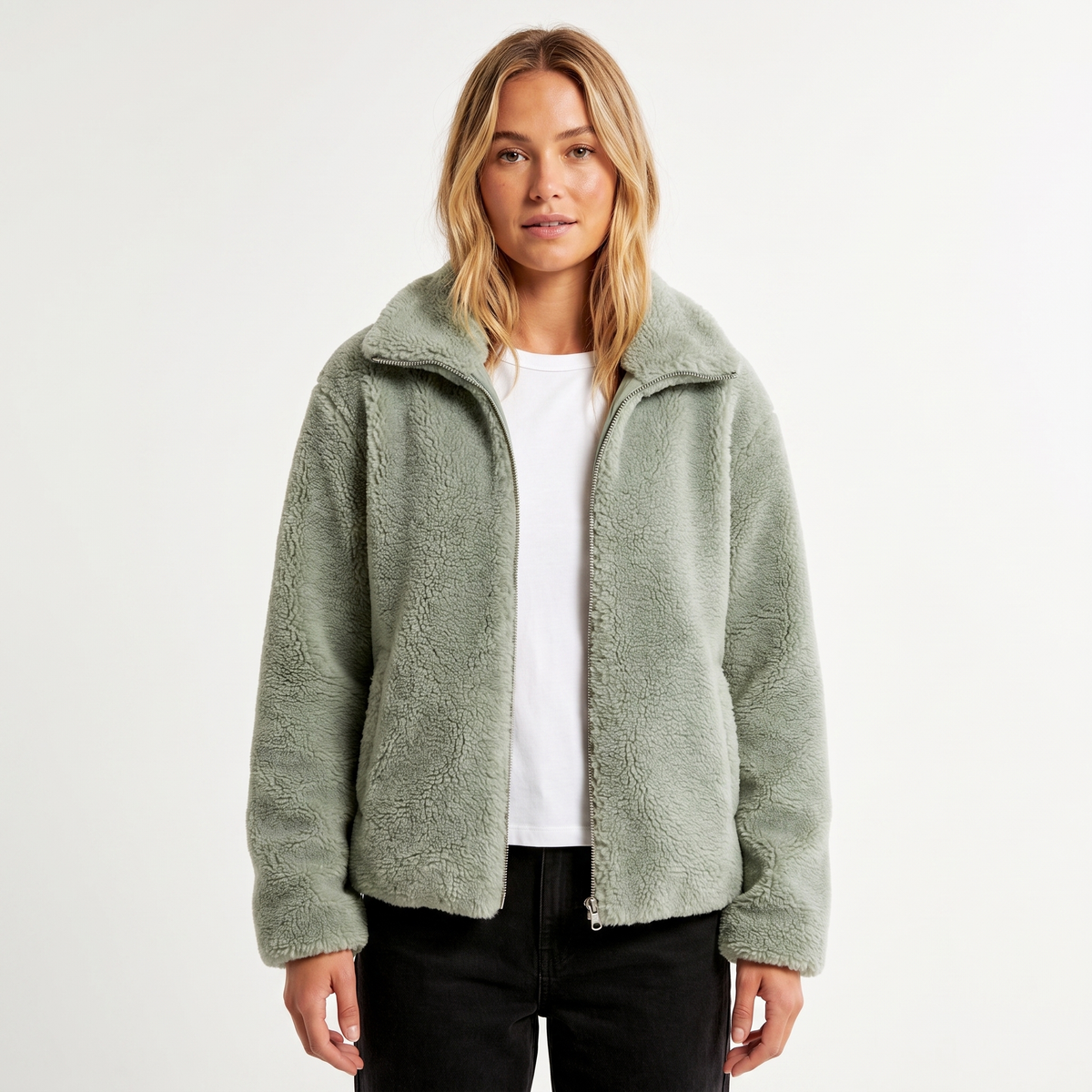 Ladies Sherpa Jacket – Stand Collar Two-Way Zip