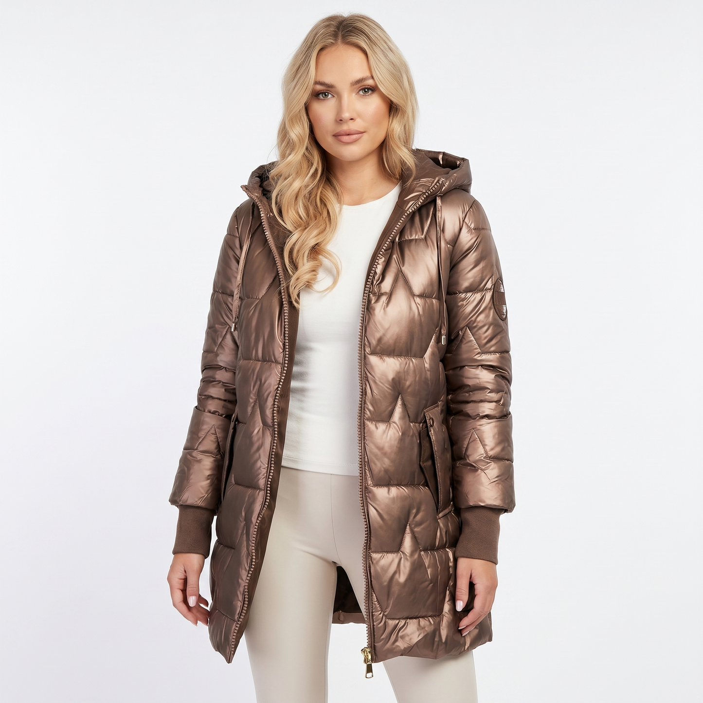 Womens Longline Puffer Jacket – Hooded Quilted Zip Up