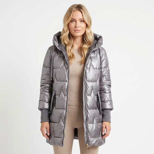 Womens Longline Puffer Jacket – Hooded Quilted Zip Up