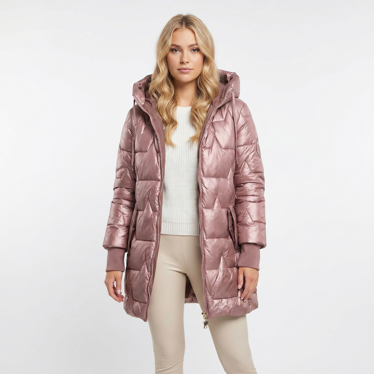 Womens Longline Puffer Jacket – Hooded Quilted Zip Up