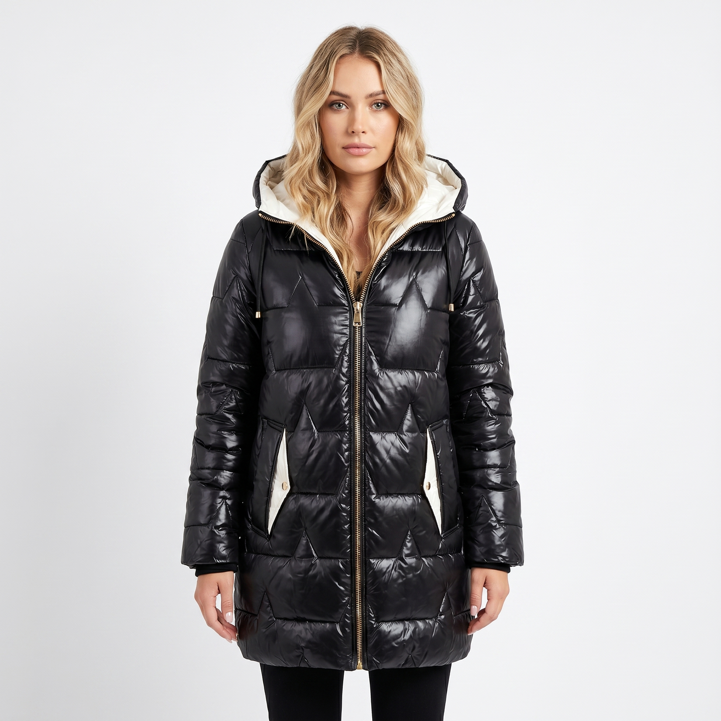 Womens Longline Puffer Jacket – Hooded Quilted Zip Up