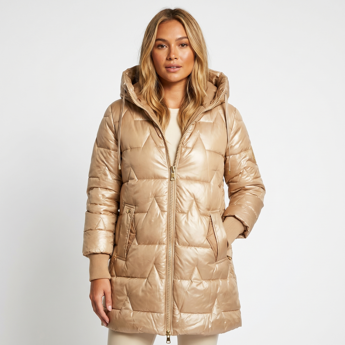 Womens Longline Puffer Jacket – Hooded Quilted Zip Up