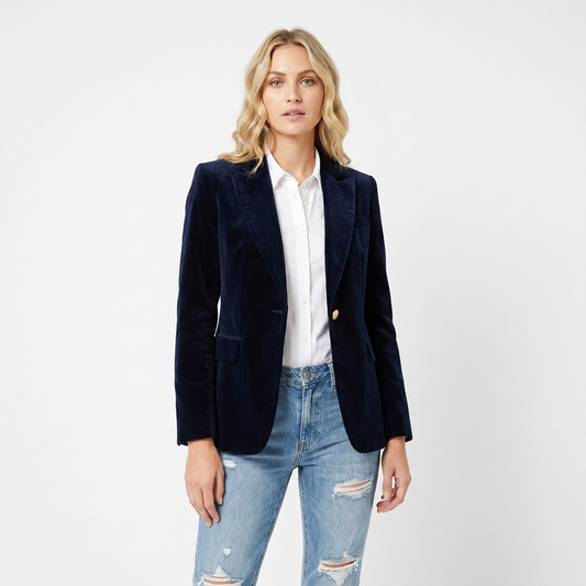 Womens Velvet Blazer – Single-Breasted Peak Lapel