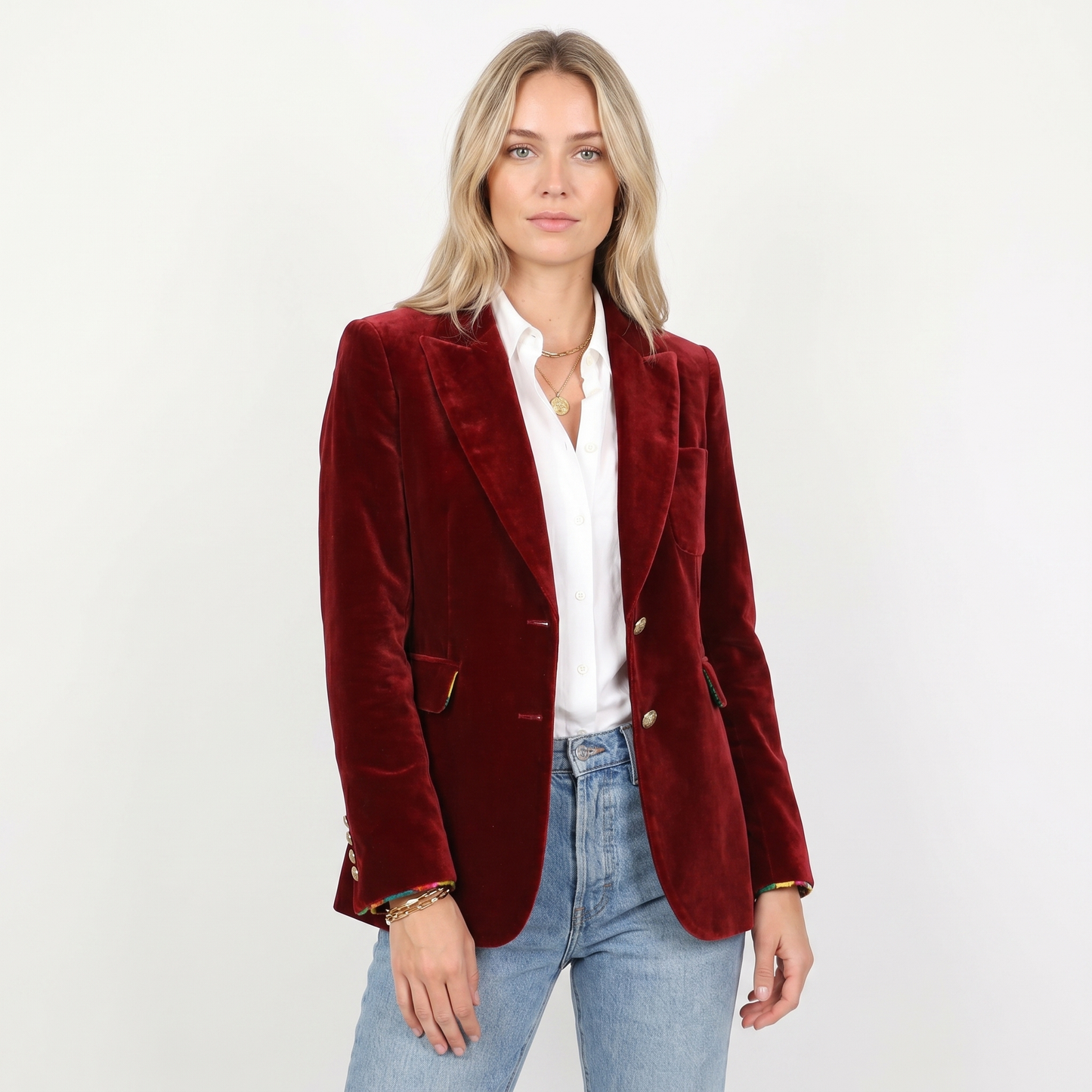 Womens Velvet Blazer – Single-Breasted Peak Lapel