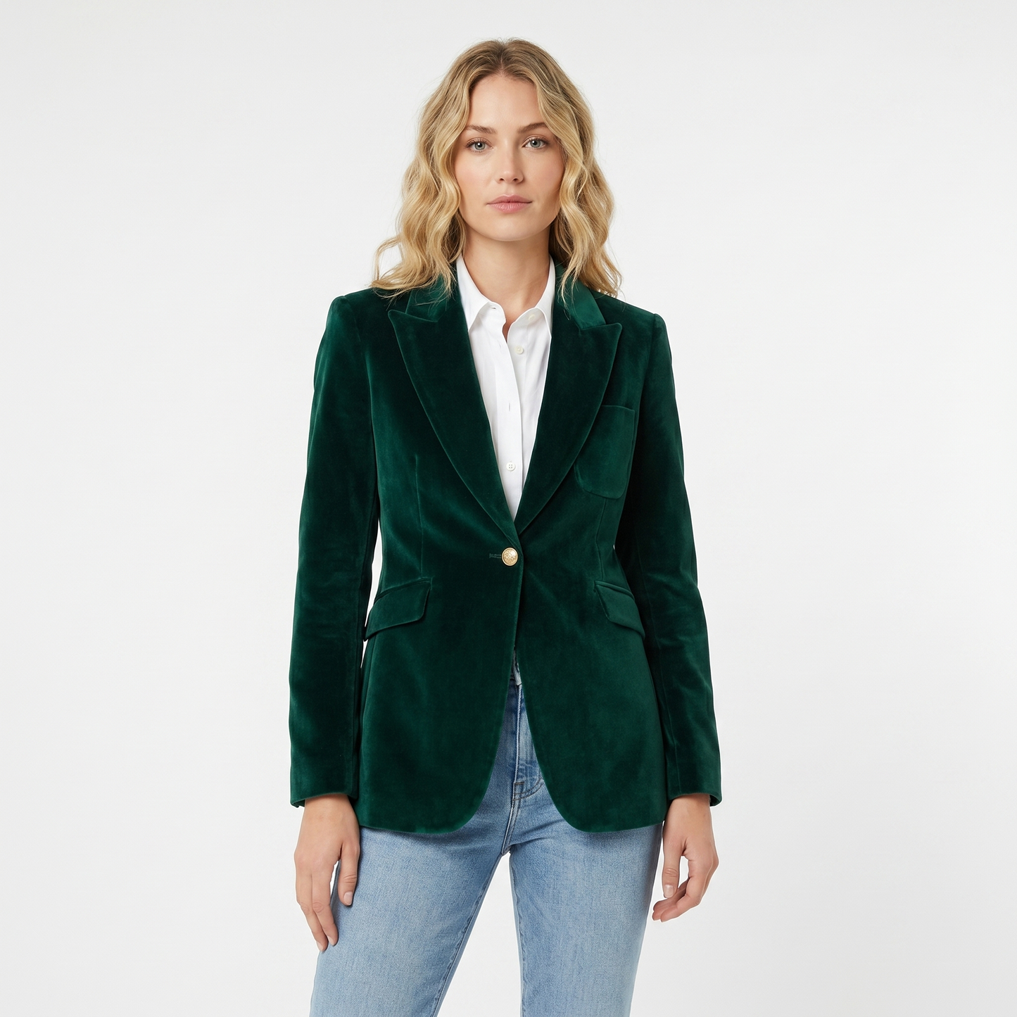 Womens Velvet Blazer – Single-Breasted Peak Lapel