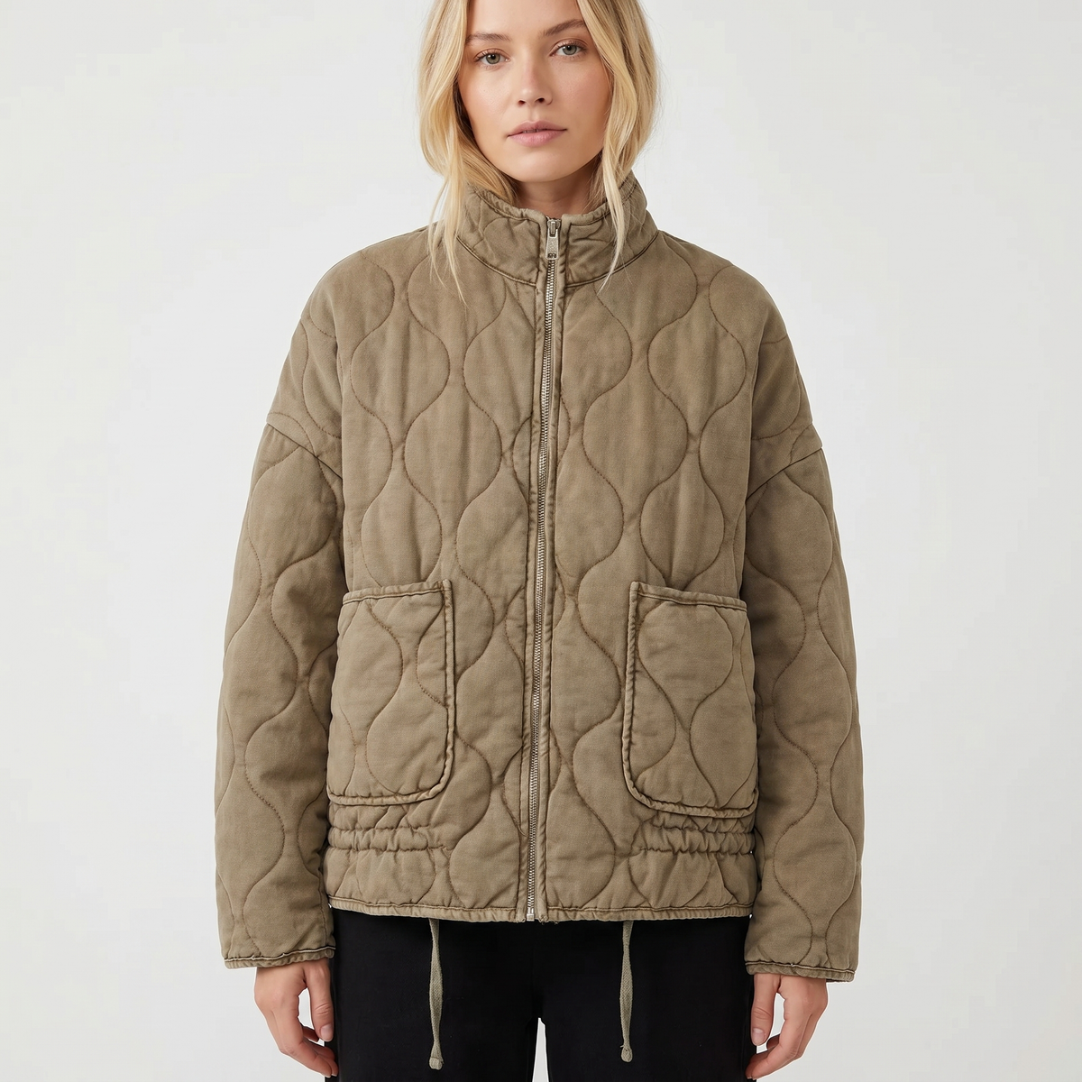 Womens Quilted Anorak – Utility Stand Collar Zip Up