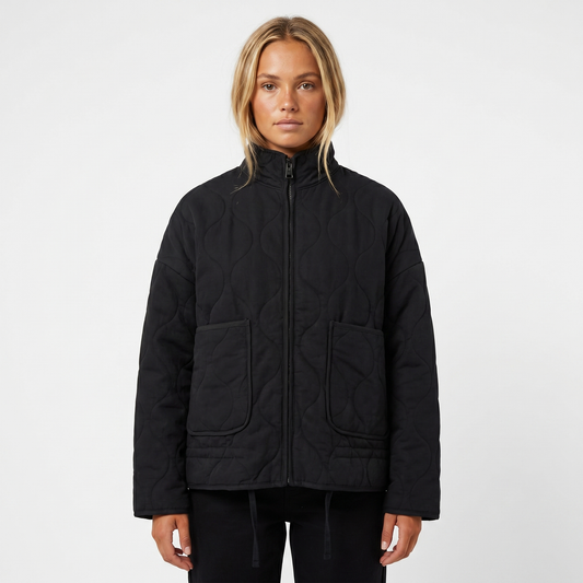 Womens Quilted Anorak – Utility Stand Collar Zip Up