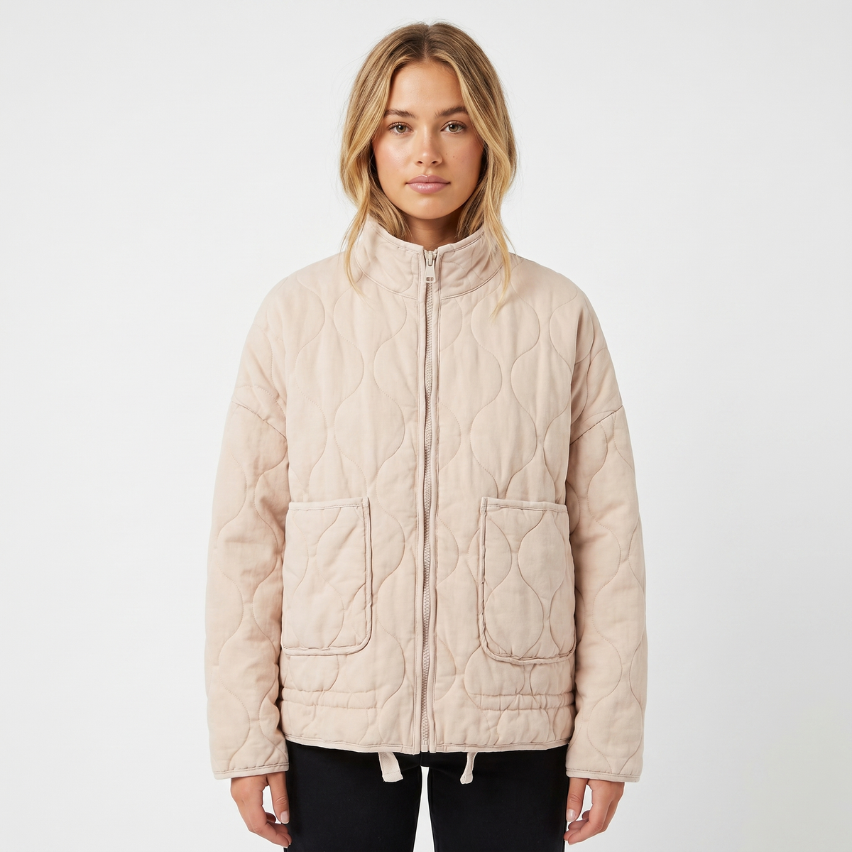 Womens Quilted Anorak – Utility Stand Collar Zip Up