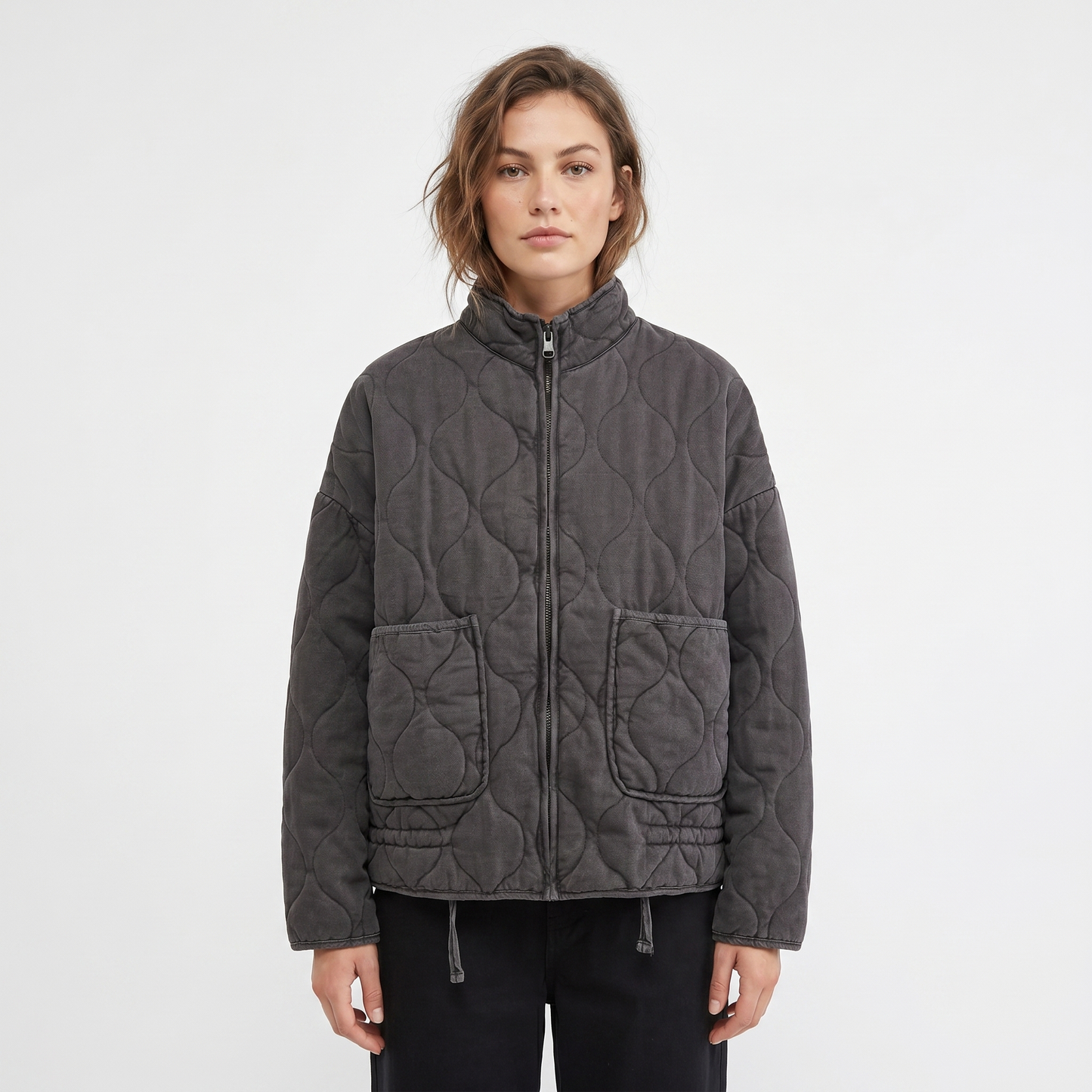 Womens Quilted Anorak – Utility Stand Collar Zip Up