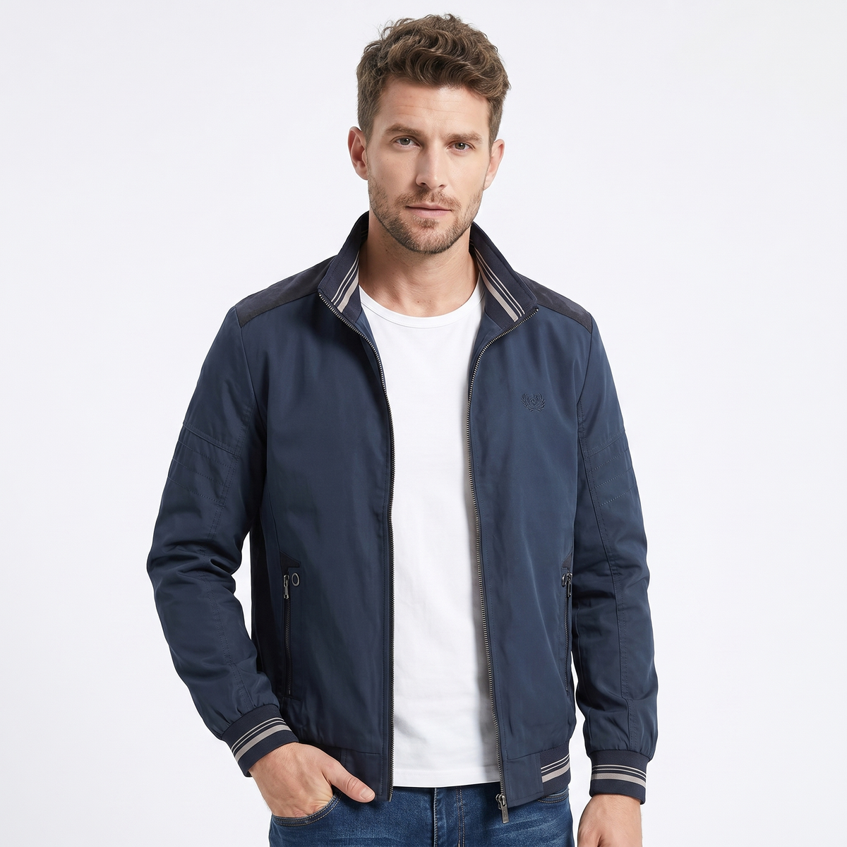 Mens Bomber Jacket – Twill Stand Collar Plaid Lined
