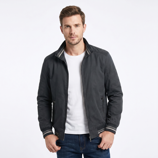 Mens Bomber Jacket – Twill Stand Collar Plaid Lined