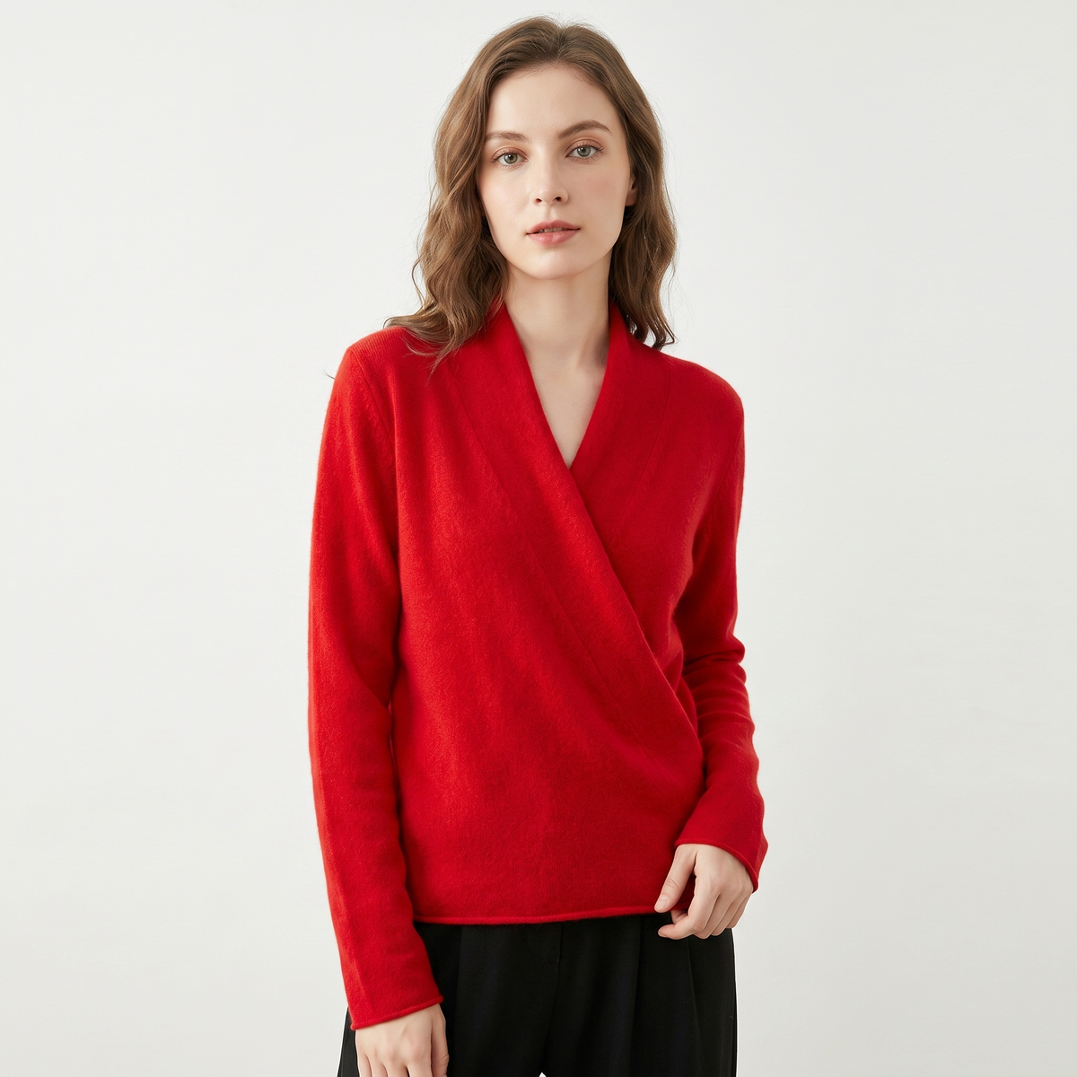 Crossover Sweater Womens – Soft Knit V Neck Wrap Front