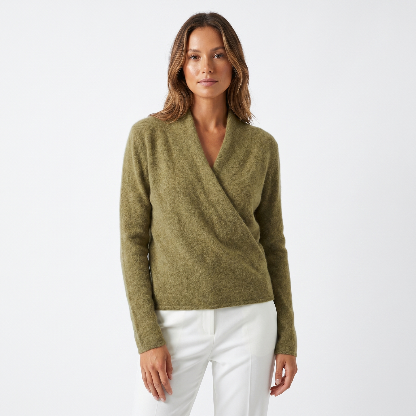 Crossover Sweater Womens – Soft Knit V Neck Wrap Front